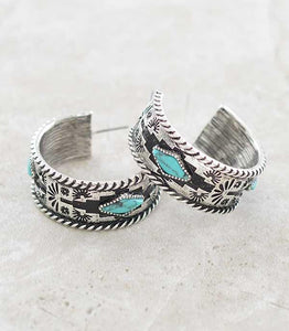 Western Aztec hoop - silver/turquoise