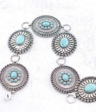 Oval concho belt- turquoise & silver