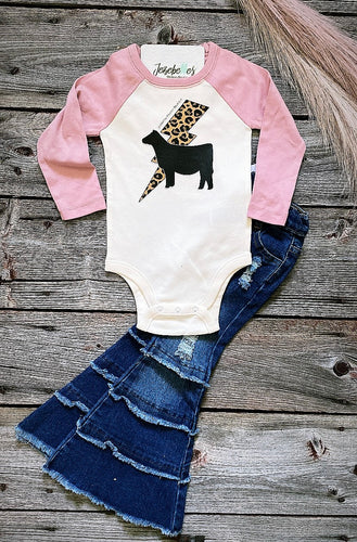 Pink/white black heifer & leopard onesie- 18-24M