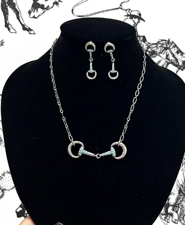 Horse bit necklace set - silver/ turquoise