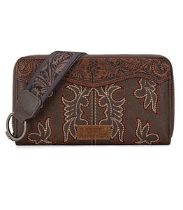 Wrangler boot stitch wristlet -coffee