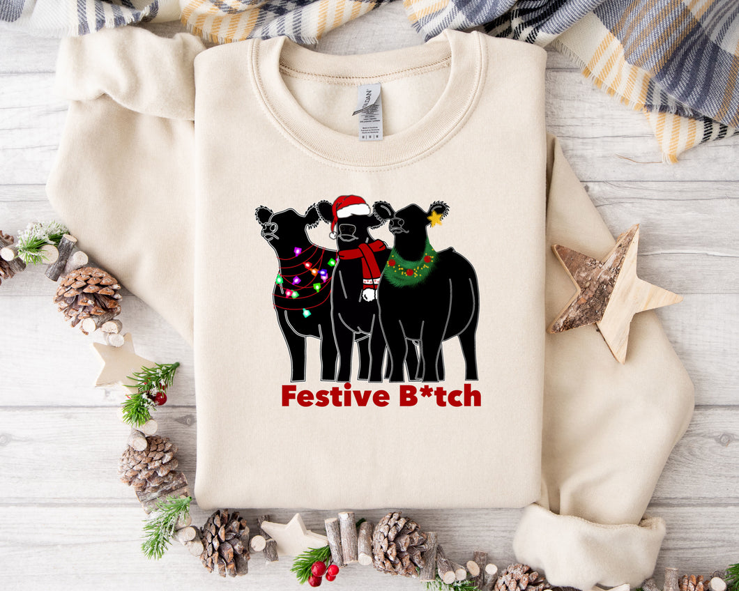 Festive B*tch - cow crew neck