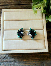 Load image into Gallery viewer, "Carolina" HANDMADE STERLING SILVER WHITE BUFFALO WITH KINGMAN TURQUOISE STUDS