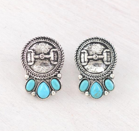 Horse bit concho earrings -turquoise