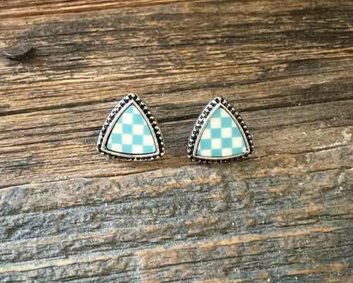 Triangle checkered - whiteand turquoise