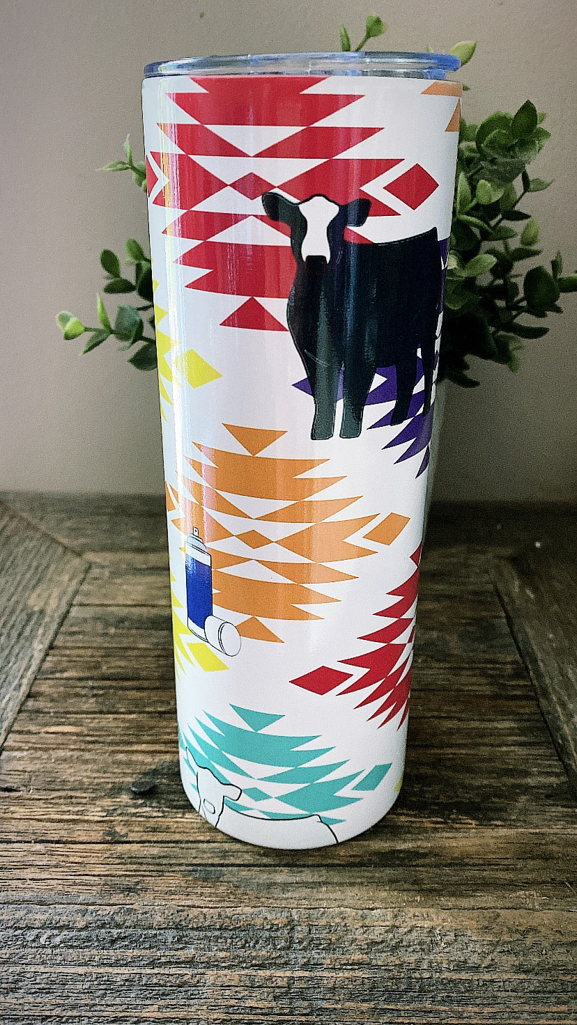 White aztec all breeds print tumbler