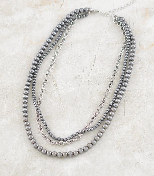 Navajo pearl and chain- 3 strand - silver