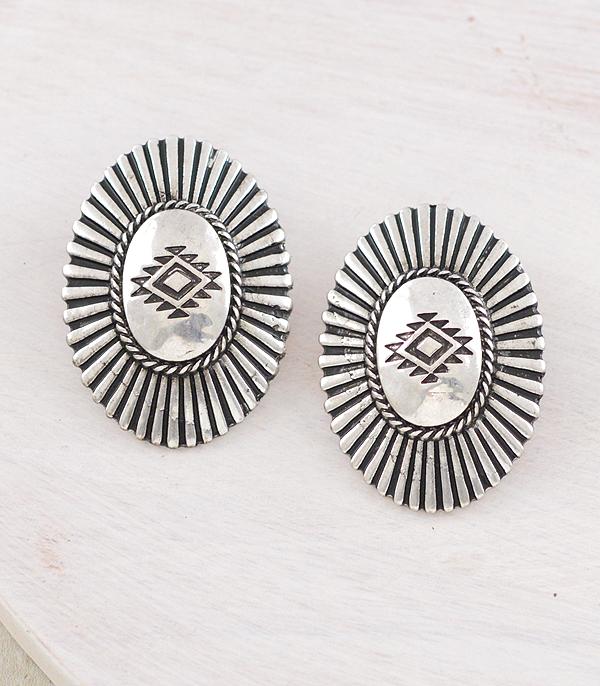 Aztec concho earrings - silver