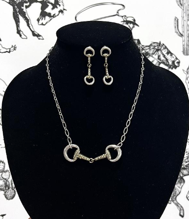 Horse bit necklace set - silver/ gold