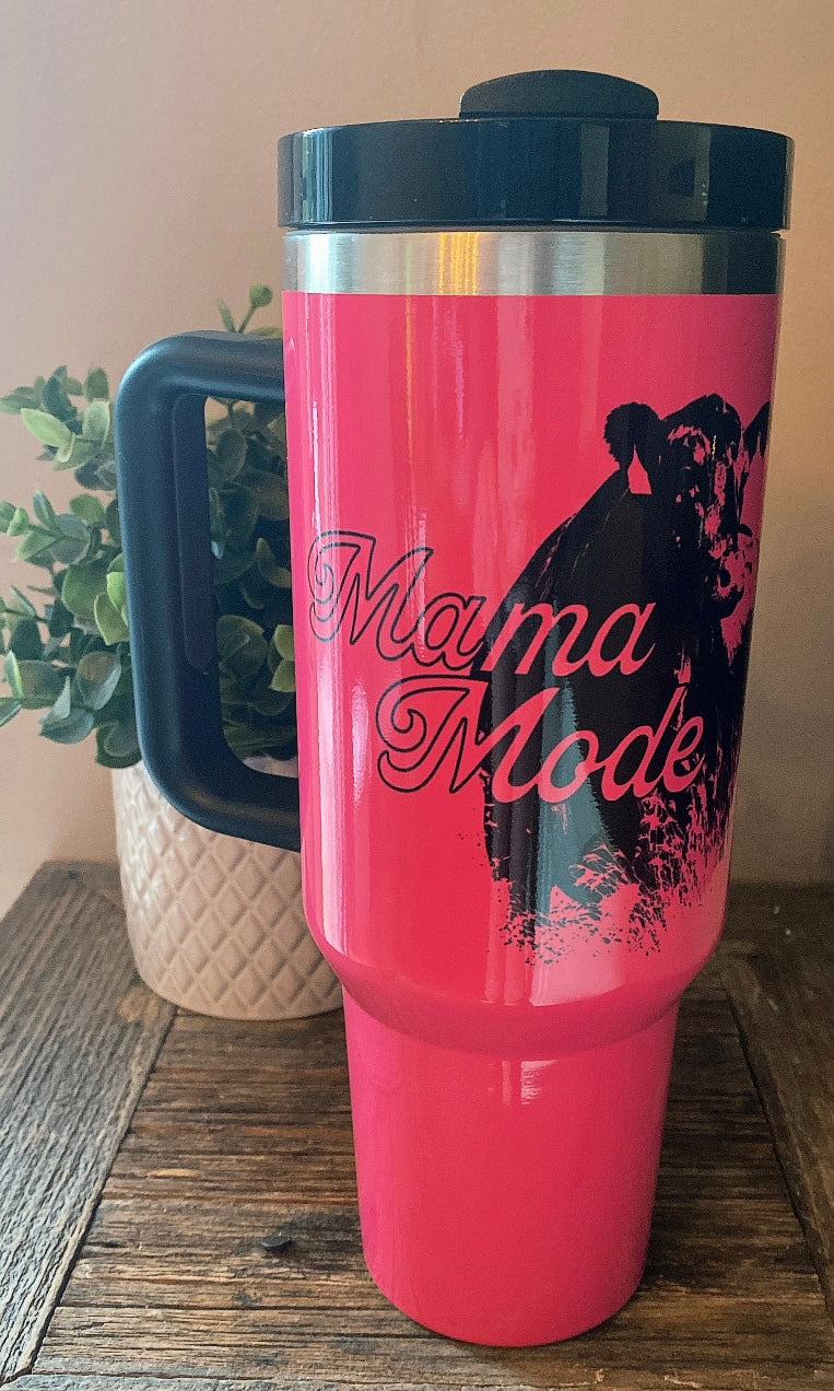 Handled tumbler 40z - mama mode - hot pink