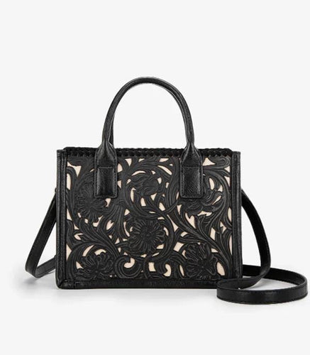 Tooled mini tote bag - black