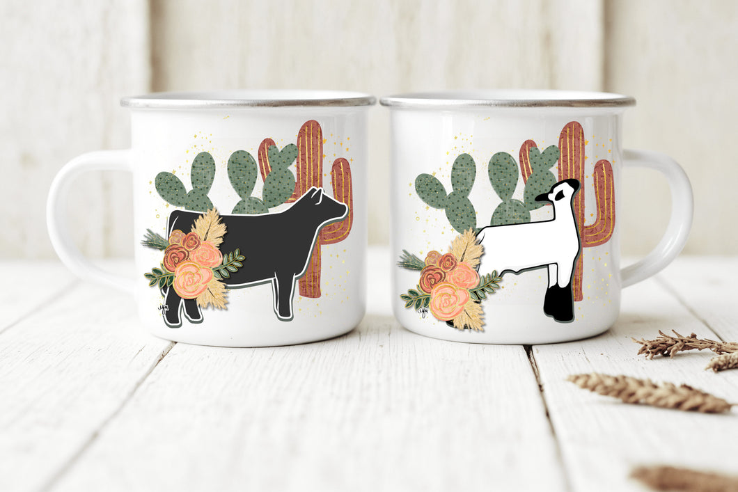 Boho camping mug (cow &lamb)