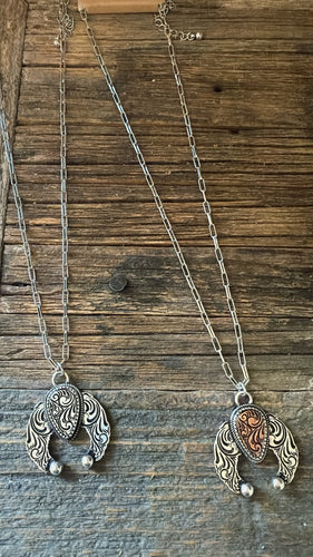 Tooled squash blossom necklace - (multiple colours)