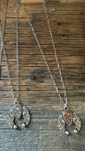 Tooled squash blossom necklace - (multiple colours)