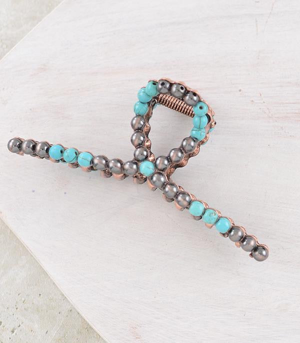 Navajo pearl hair clip- copper and turquoise