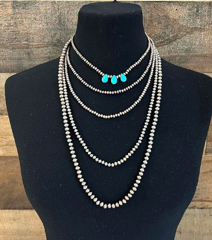 Multi strand Navajo pearl necklace - silver