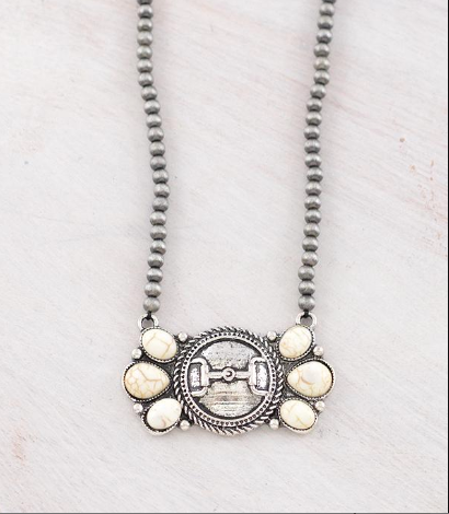 Horse bit concho necklace-white
