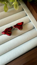 Load image into Gallery viewer, “Sammie” HANDMADE STERLING SILVER COW EARRINGS-Red Rose Dahlia
