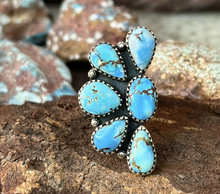 Load image into Gallery viewer, “Marvel”HANDMADE STERLING SILVER GOLDEN HILLS TURQUOISE CLUSTER ADJUSTABLE RING