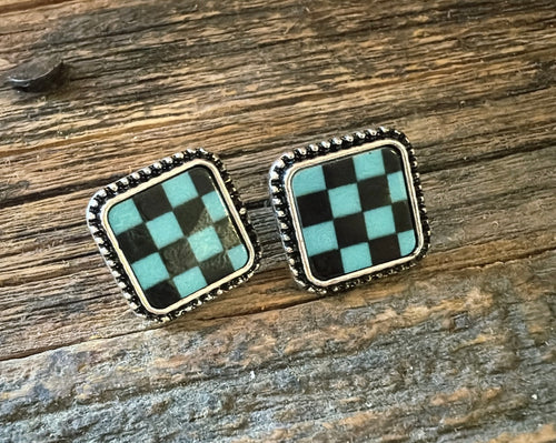 Square checkered - black and turquoise