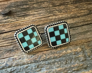Square checkered - black and turquoise