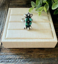 Load image into Gallery viewer, “Lily” HANDMADE STERLING SILVER KINGMAN WITH WILD HORSE MAGNESITE ADJUSTABLE RING