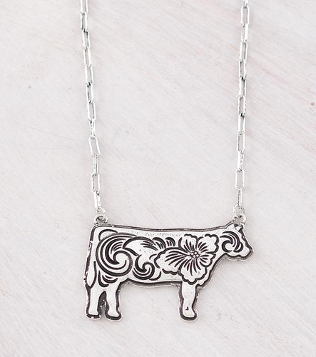 Tooled floral heifer necklace