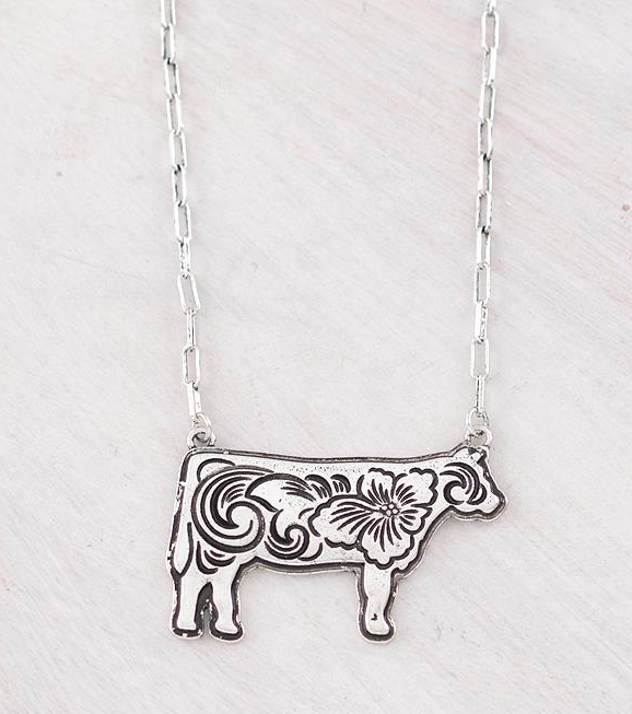 Tooled floral heifer necklace