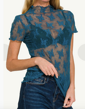 Load image into Gallery viewer, Sheer lace mock beck short sleeve top -multiple colours