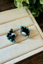 Load image into Gallery viewer, "Carolina" HANDMADE STERLING SILVER WHITE BUFFALO WITH KINGMAN TURQUOISE STUDS