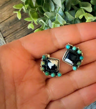 Load image into Gallery viewer, "Carolina" HANDMADE STERLING SILVER WHITE BUFFALO WITH KINGMAN TURQUOISE STUDS