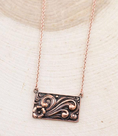 Tooled bar necklace- copper