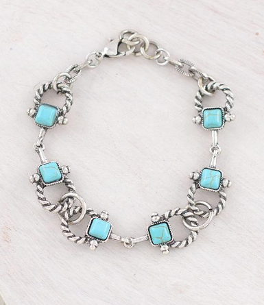 Horsebit chain bracelet-turquoise/silver