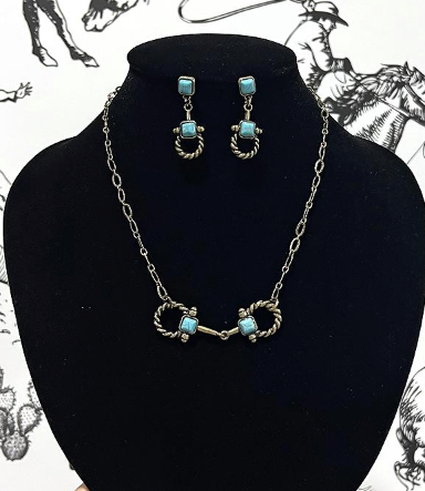 Horse bit necklace set - turquoise/gold