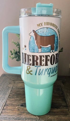 Handled tumbler 40z - Hereford & turquoise