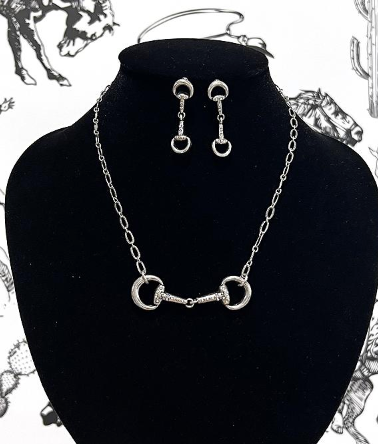Horse bit necklace set - silver/ ab stone
