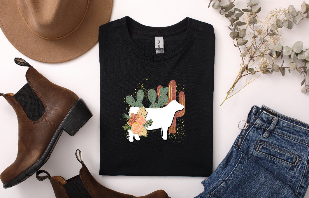 Boho cow-white- T shirt (multiple colours)