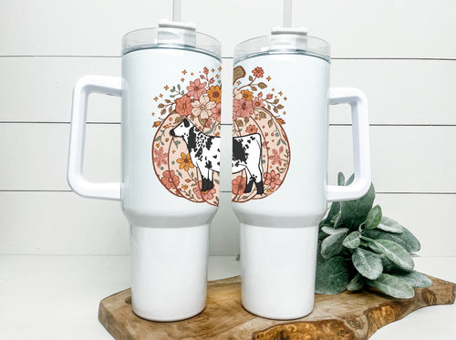 Pumpkin Beef  Handled tumbler 40z - ( multiple breed selections)