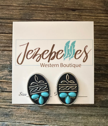 Oval Boot stitch  earrings-turquoise