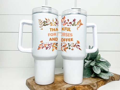 Horses & coffee  Handled tumbler 40z