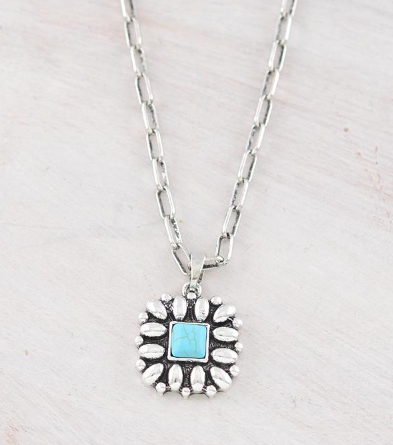 Concho pendant necklace-turquoise