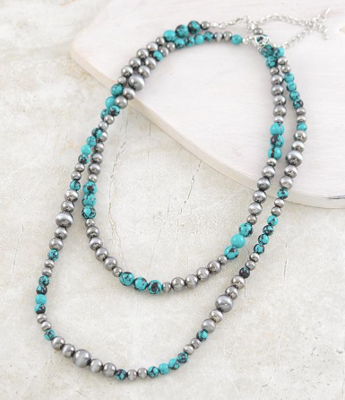 2 strand Navajo pearls- silver and turquoise