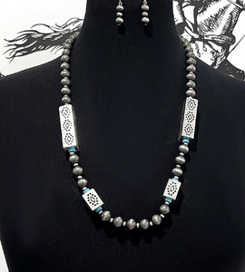 Aztec Navajo pearl set - silver and turquoise