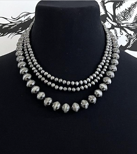 Layered Navajo pearl necklace-silver