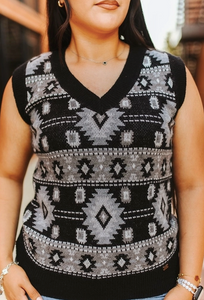 Aztec knit vest-black