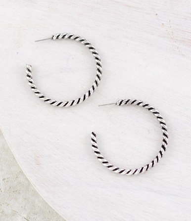 Rope hoop earrings-silver
