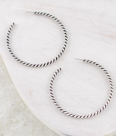Rope hoop earrings-silver