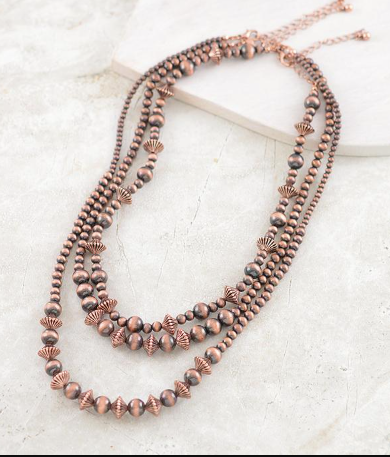 Navajo pearl bead layered necklace - copper
