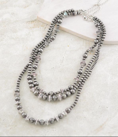 Navajo pearl bead layered necklace -silver