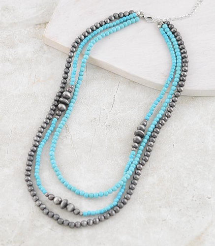 Layered Navajo pearl necklace-silver & turquoise